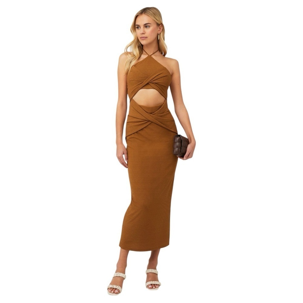 Significant Other Toffee Brown Hallie Halter Maxi Dress Womens US 4